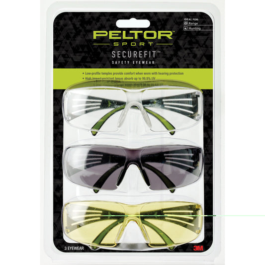 3M/Peltor, SecureFit 400, Anti-fog Glasses, Lightweight, Amber/Clear/Gray, Safety Eyewear 3-Pack