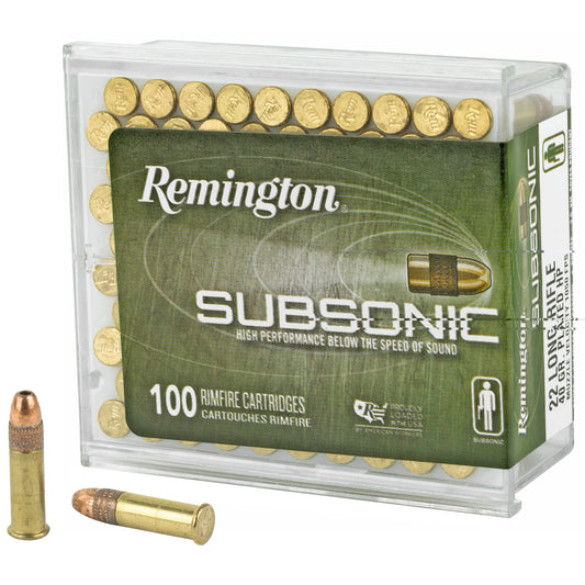 Remington, Subsonic, 22 LR, 40 Grain, Copper Plated Hollow Point, 100 Round Box