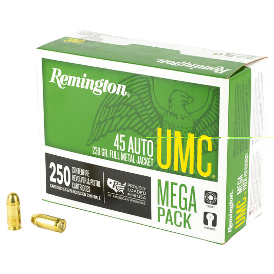 Remington, UMC, 45 ACP, 230 Grain, Full Metal Jacket, Mega Pack, 250 Rounds