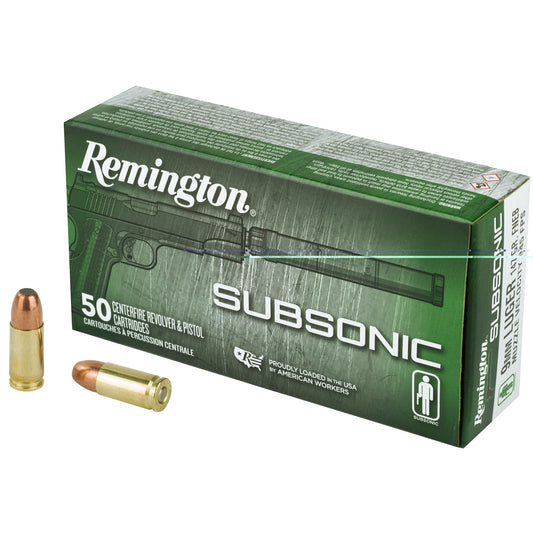 Remington, Subsonic, 9MM, 147 Grain, Flat Nose Enclosed Bullet, 50 Round Box