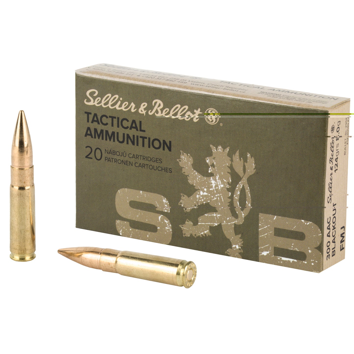 Sellier & Bellot, Rifle, 300 Blackout, 124 Grain, Full Metal Jacket, 20 Round Box