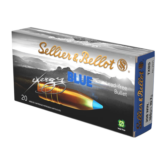 Sellier & Bellot, Exergy Blue Bullet, Rifle Ammunition, 308 Winchester, 165 Grains, Lead Free Tipped Boat Tail, 20 Round Box