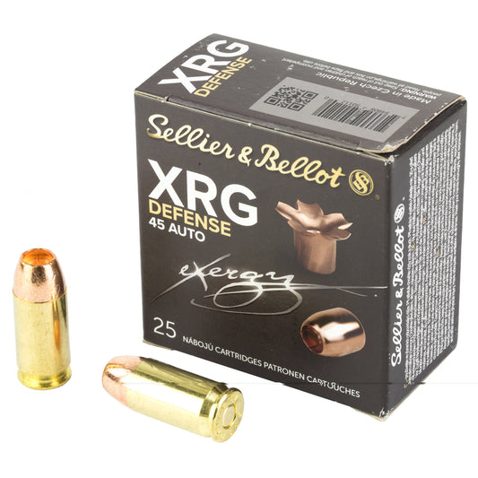 Sellier & Bellot, XRG, 45 ACP, 165 Grain, Jacketed Hollow Point, 25 Round Box