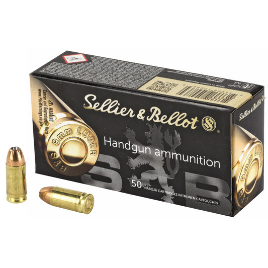 Sellier & Bellot, Pistol, 9MM, 124 Grain, Jacketed Hollow Point, 50 Round Box