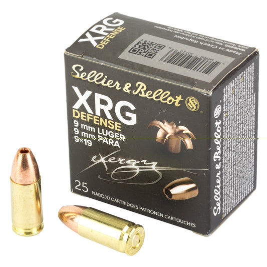 Sellier & Bellot, XRG, 9MM, 100 Grain, Jacketed Hollow Point, 25 Round Box