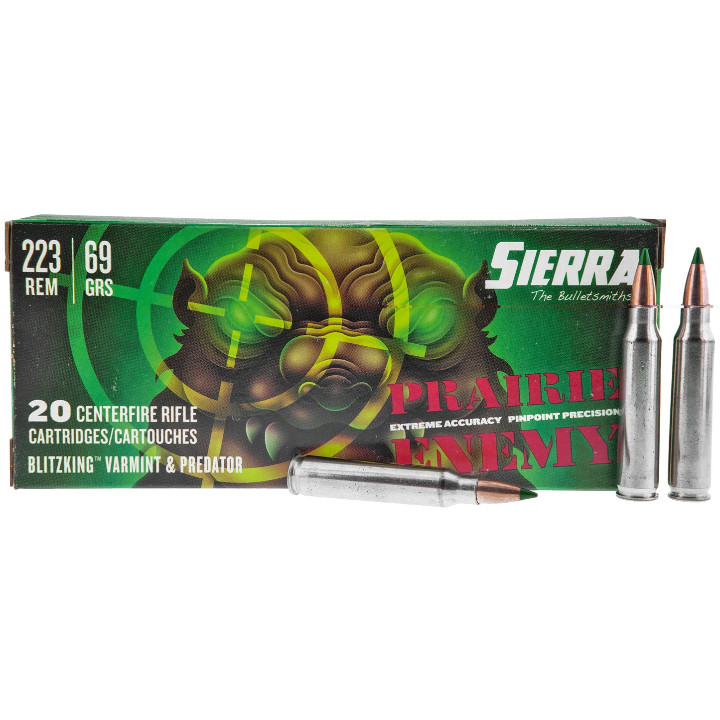 Sierra Bullets, Prairie Enemy, 223 Remington, 69Gr, BlitzKing, 20 Round Box