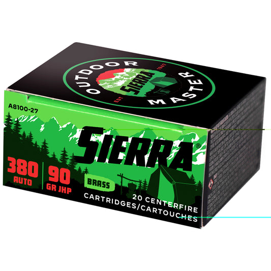 Sierra Bullets, Outdoor Master, 380 ACP, 90Gr, Jacketed Hollow Point, 20 Round Box