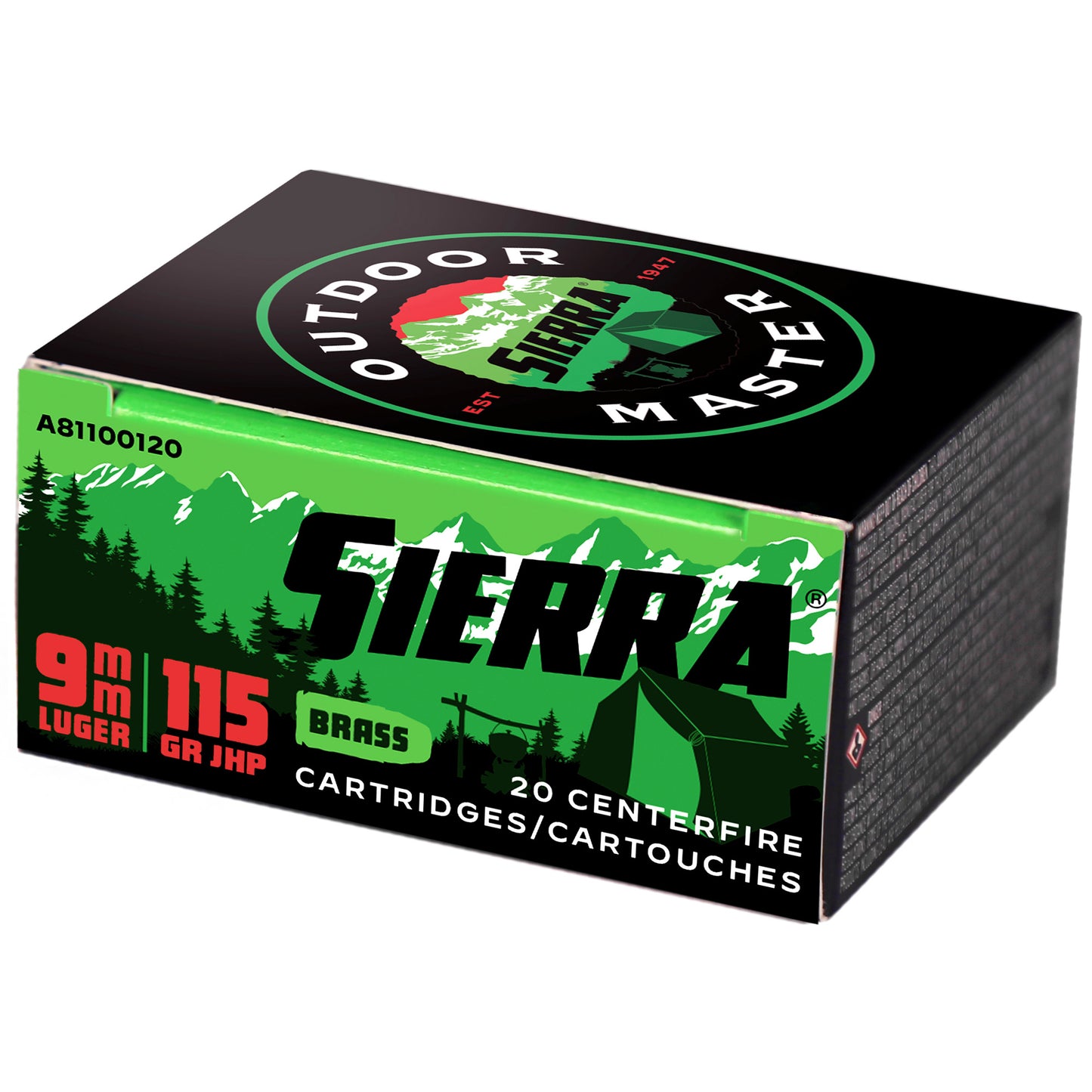 Sierra Bullets, Outdoor Master, 9MM, 115Gr, Jacketed Hollow Point, 20 Round Box