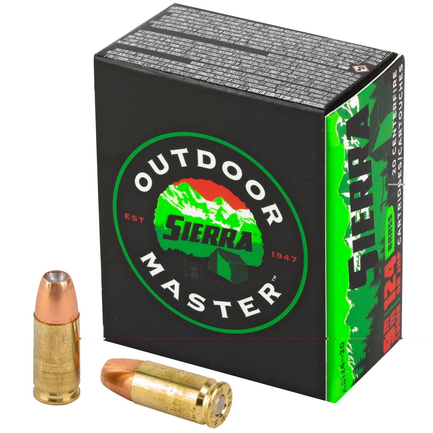 Sierra Bullets, Outdoor Master, 9MM, 124 Grain, Jacketed Hollow Point, 20 Round Box