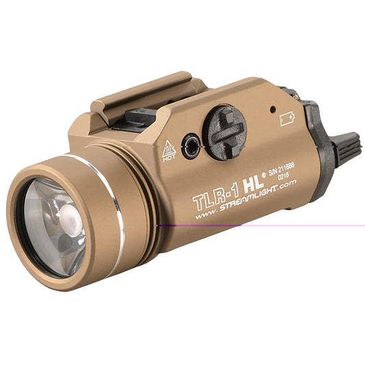Streamlight, TLR-1 HL, High Lumen Rail Mounted Tactical Light, Pistol and Picatinny, Flat Dark Earth, C4 LED 1000 Lumens With Strobe, 2x CR123 Batteries