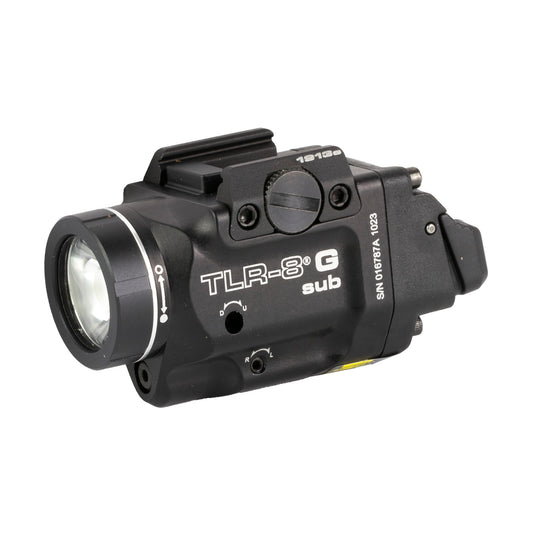 Streamlight, Streamlight TLR-8 G Sub, White LED with Green Laser, For 1913 Short Models, 500 Lumens, Anodized Finish, Black, Includes (1) CR123a Battery, Low and High Switches