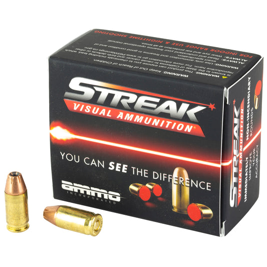 STREAK Ammunition, Visual Ammunition, 380 ACP, 90 Grain, Jacketed Hollow Point, Non-Incendiary Tracer, 20 Round Box