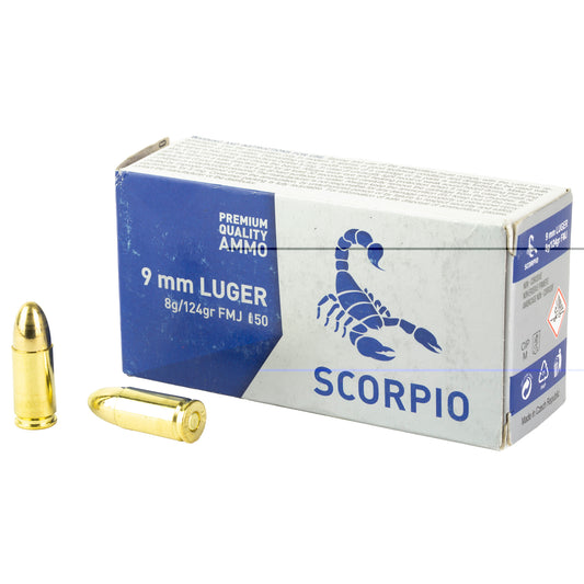 STV Technology, Scorpio Ammo, 9MM, 124 Grain, Full Metal Jacket, 50 Round Box