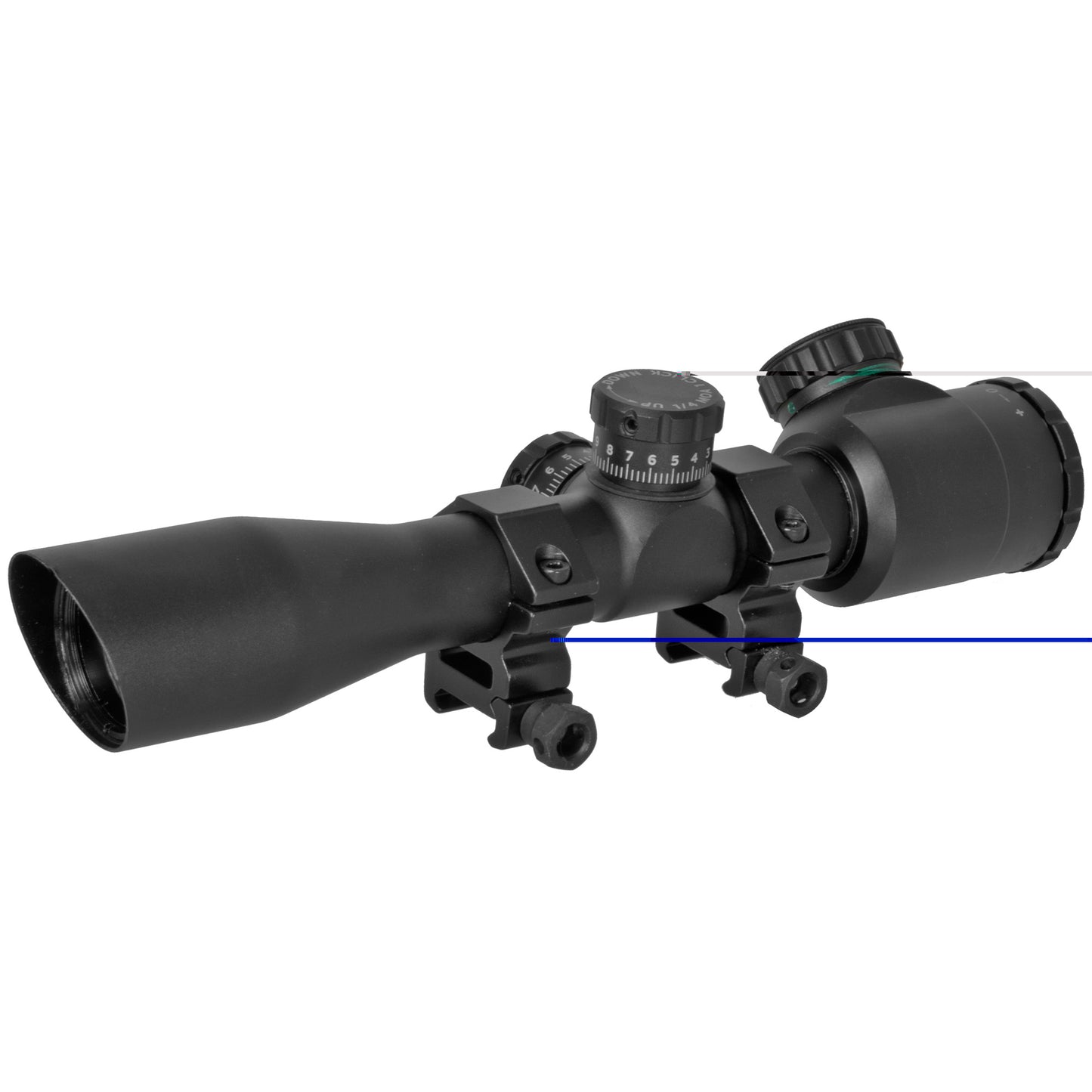 Truglo, TRU-BRITE Xtreme Compact Tactical Rifle Scope, 4X32, Fully-Coated Lenses, Illuminated Mil-Dot Reticle, Matte Black, 1-Piece base w/ 1" Rings and CR2032 Battery Included