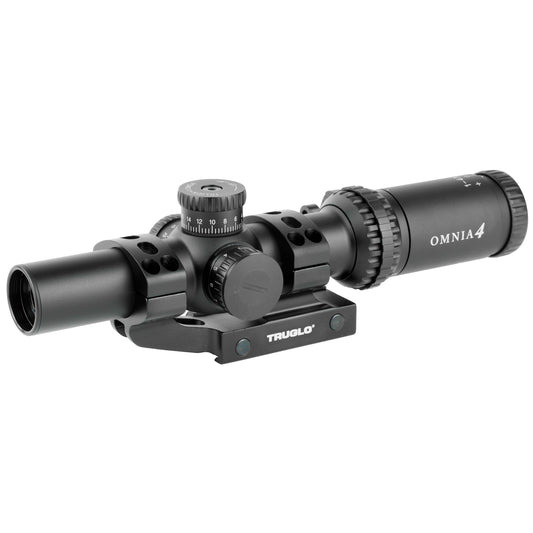 Truglo, OMNIA Rifle Scope, 1-4X24mm, 300mm Main Tube, Illuminate A.P.T.R. (All Purpose Tacticle Reticle), APTUS-M1 One Piece Mount, Throw Lever, Black