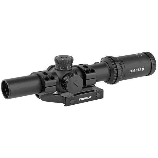 Truglo, OMNIA Rifle Scope, 1-6X24mm, 300mm Main Tube, Illuminate A.P.T.R. (All Purpose Tacticle Reticle), APTUS-M1 One Piece Mount, Throw Lever, Black