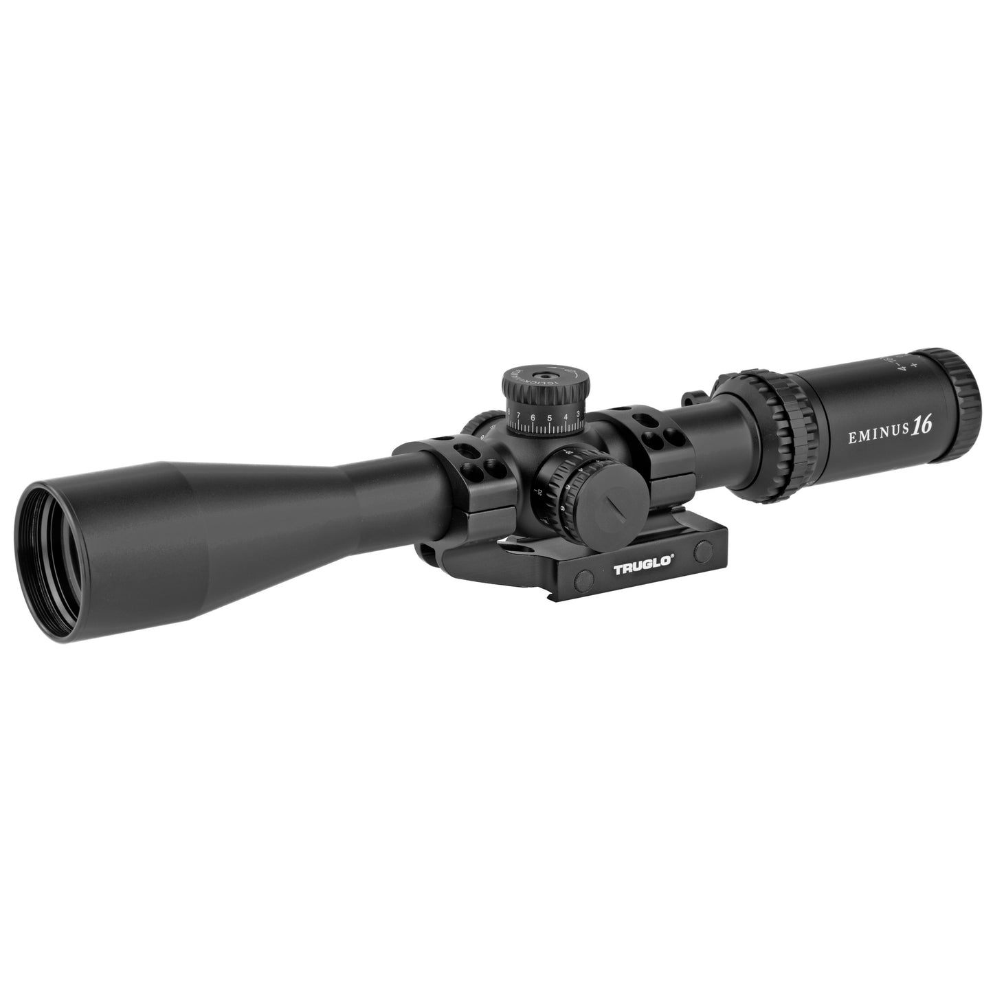 Truglo, EEMINUS Rifle Scope, 4-16X44mm, 30mm Main Tube, T.P.R. (Illuminated TacPlex Reticle, APTUS-M1 1 Piece Base Throw Lever, Black Finish