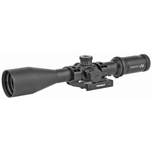 Truglo, EMINUS Rifle Scope, 6-24X50, Muti-Coated Lenses, Illuminated TacPlex Reticle, Side Focus Dial, Matte Black, 30mm, 1 Piece Base, 3" Sunshade, and CR2032 Battery Included