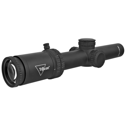 Trijicon, Credo 1-4x24mm Second Focal Plane Riflescope with Red MRAD Ranging, 30mm Tube, Matte Black, Low Capped Adjusters