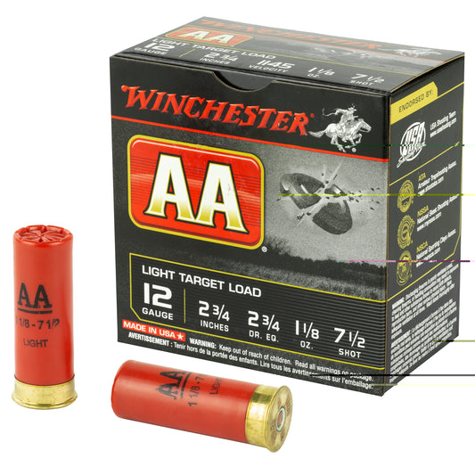 Winchester, AA Target, 12 Gauge, 2.75", #7.5, 2 3/4 Dram, 1.125 oz., Shotshell, 25 Round Box