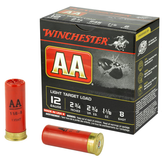 Winchester Ammunition, AA Target, 12 Gauge, 2.75", #8, 2 3/4 Dram, 1.125 oz., Shotshell, 25 Round Box