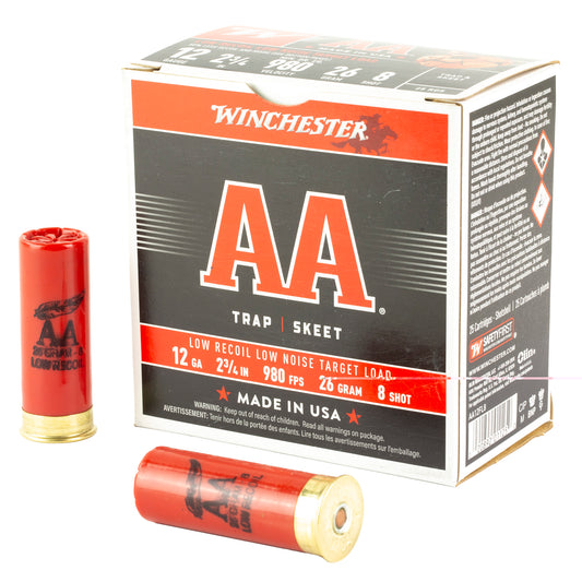 Winchester, AA LOW RECOIL, 12 Gauge 2.75", 26 Gram, #8, 25 Round Box