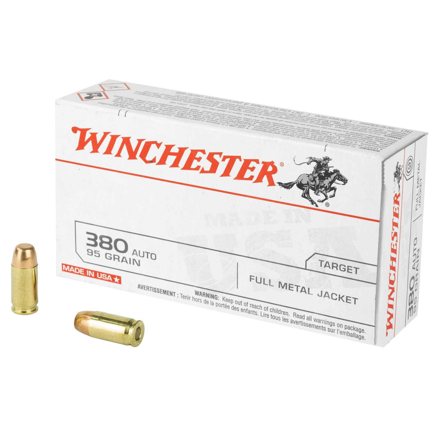 Winchester Ammunition, USA, 380ACP, 95 Grain, Full Metal Jacket, 50 Round Box