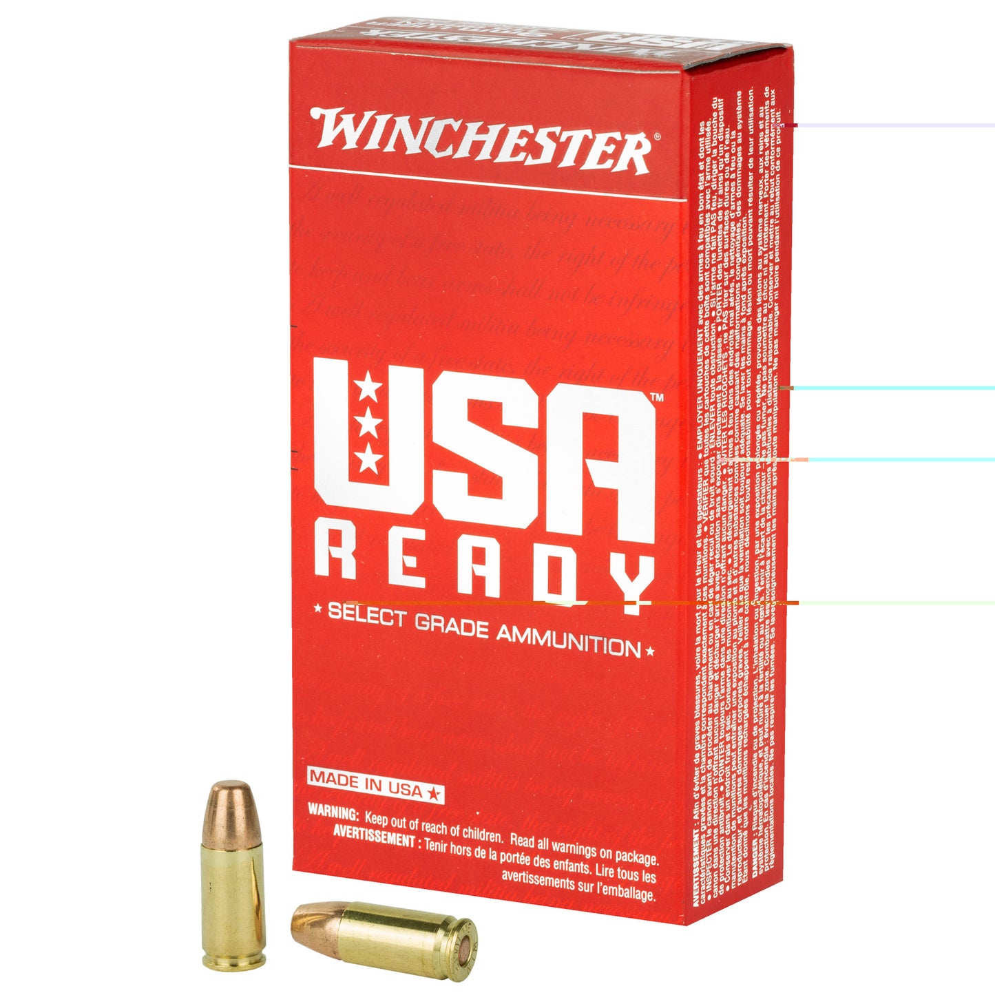 Winchester, USA Ready, 9MM, 115 Grain, Full Metal Jacket, 50 Round Box