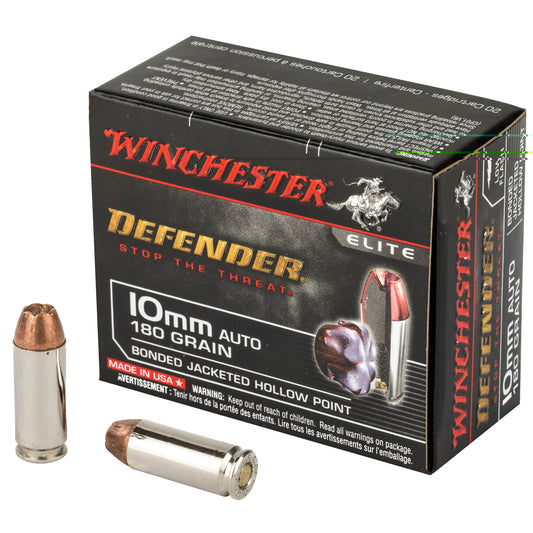Winchester, Defender, 10MM, 180 Grain, Bonded Jacketed Hollow Point, 20 Round Box