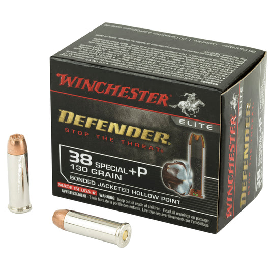 Winchester, Defender, Supreme Elite, 38 Special, +P 130 Grain, Bonded Jacketed Hollow Point, PDX1, 20 Round Box