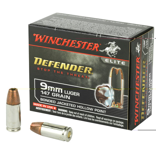 Winchester, Defender, 9MM, 147 Grain, PDX1, Bonded Jacketed Hollow Point, 20 Round Box