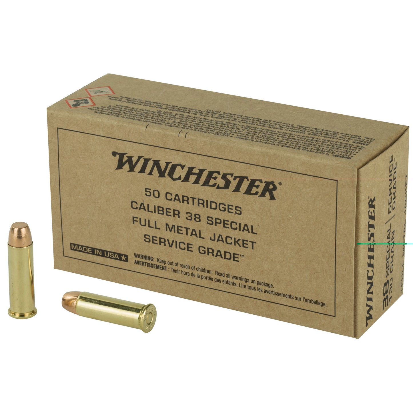 Winchester, Service Grade, 38 Special, 130 Grain, Full Metal Jacket, 50 Round Box