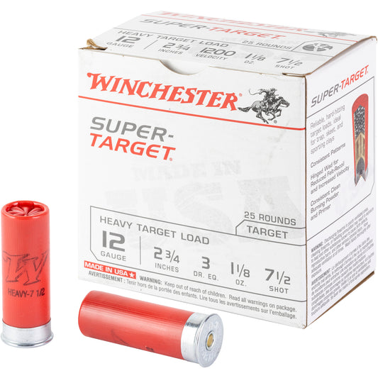 Winchester Ammunition, Super Target, Heavy Target Load, 12 Gauge 2.75", #7.5, 1 1/8 oz, 25 Round Box