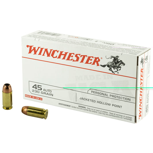 Winchester, USA, .45 ACP, 230 Grain, Jacketed Hollow Point, 50 Round Box