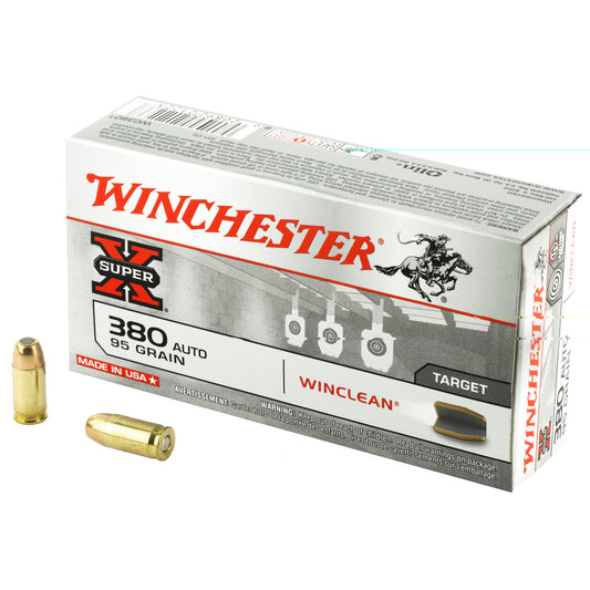 Winchester Ammunition, Super X Winclean, 380ACP, 95 Grain, Brass Enclosed Base Clean, 50 Round Box