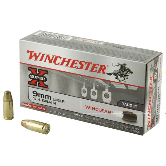 Winchester Ammunition, Super X Winclean, 9MM, 124 Grain, Brass Enclosed Base Clean, 50 Round Box