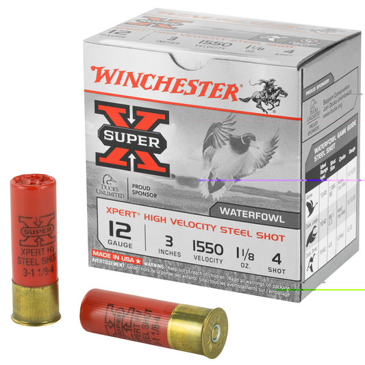 Winchester Ammunition, Xpert HI-Velocity Steel, 12 Gauge, 3", #4, 1 1/8 oz., 25 Round Box
