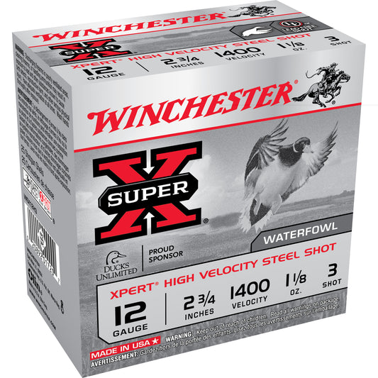 Winchester Ammunition, XPERT STEEL, 12 Gauge 2.75", 1 1/8 oz, #3, Steel Shot, 25 Round Box