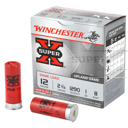 Winchester, Super-X, 12 Gauge, 2.75", Game Load, #8, 1 oz., Shotshell, 25 Round Box