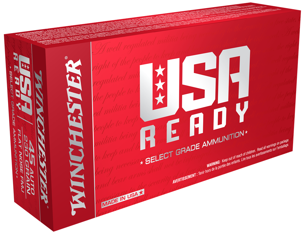 Winchester Ammo RED45 USA Ready 45 ACP 230 gr Full Metal Jacket Flat Nose 50 Round Box