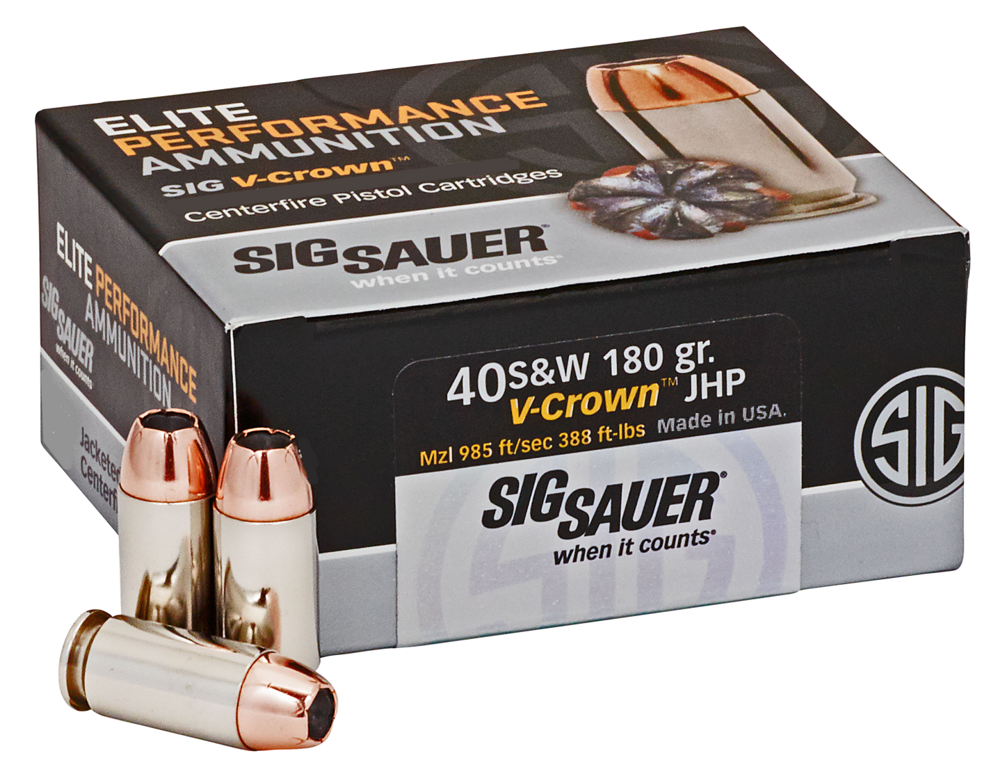 Sig Sauer Elite Defense 40 S&W 180 gr V Crown Jacketed Hollow Point, 50 Round Box