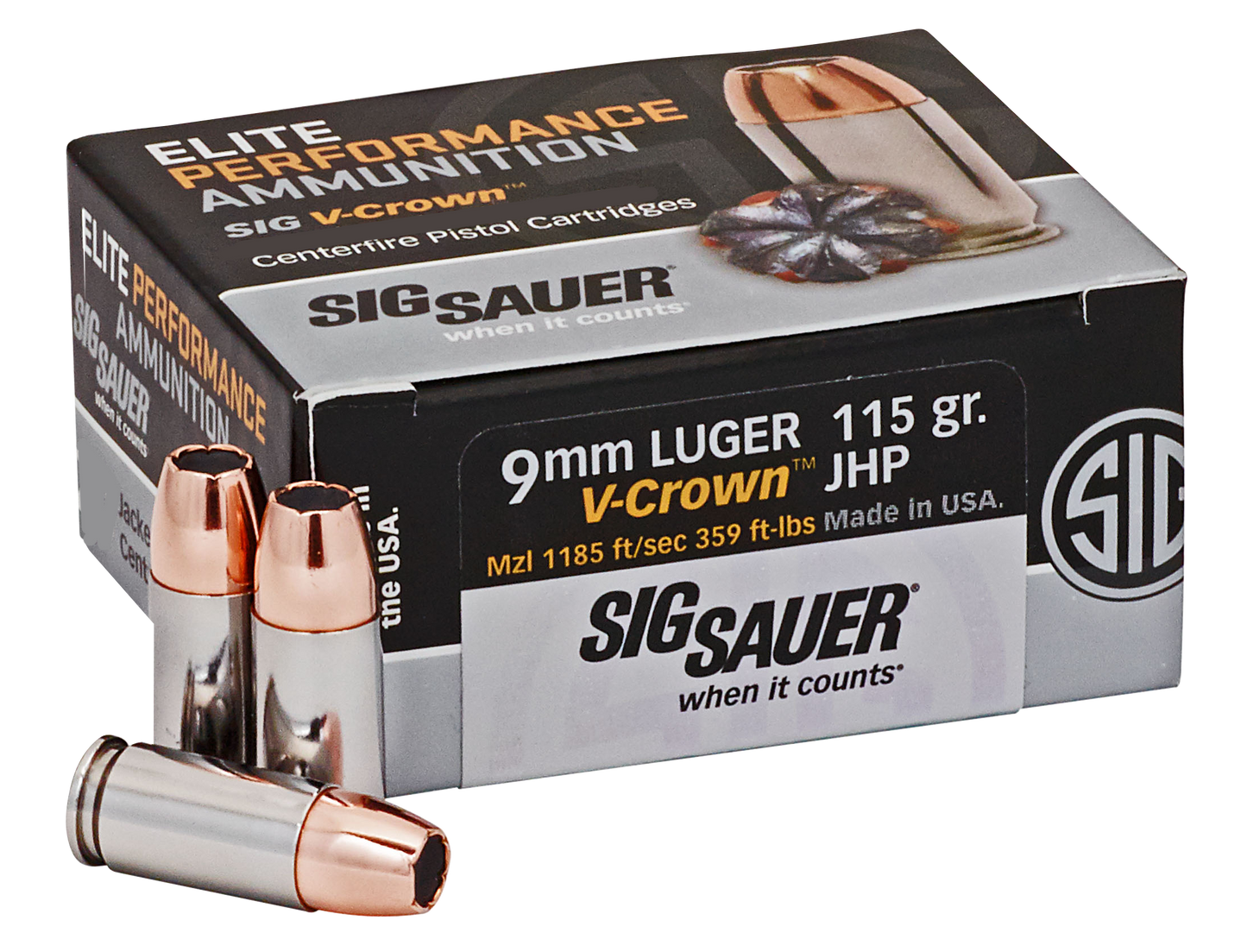 Sig Sauer E9MMA150 Elite Defense 9mm Luger 115 gr V Crown Jacketed Hollow Point 50 Round Box