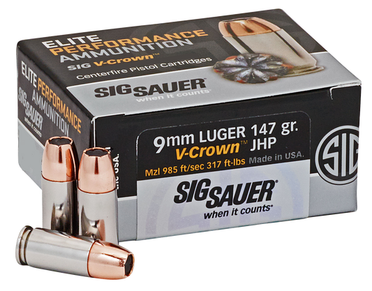 Sig Sauer E9MMA350 Elite Defense 9mm Luger 147 gr V Crown Jacketed Hollow Point 50 Round Box