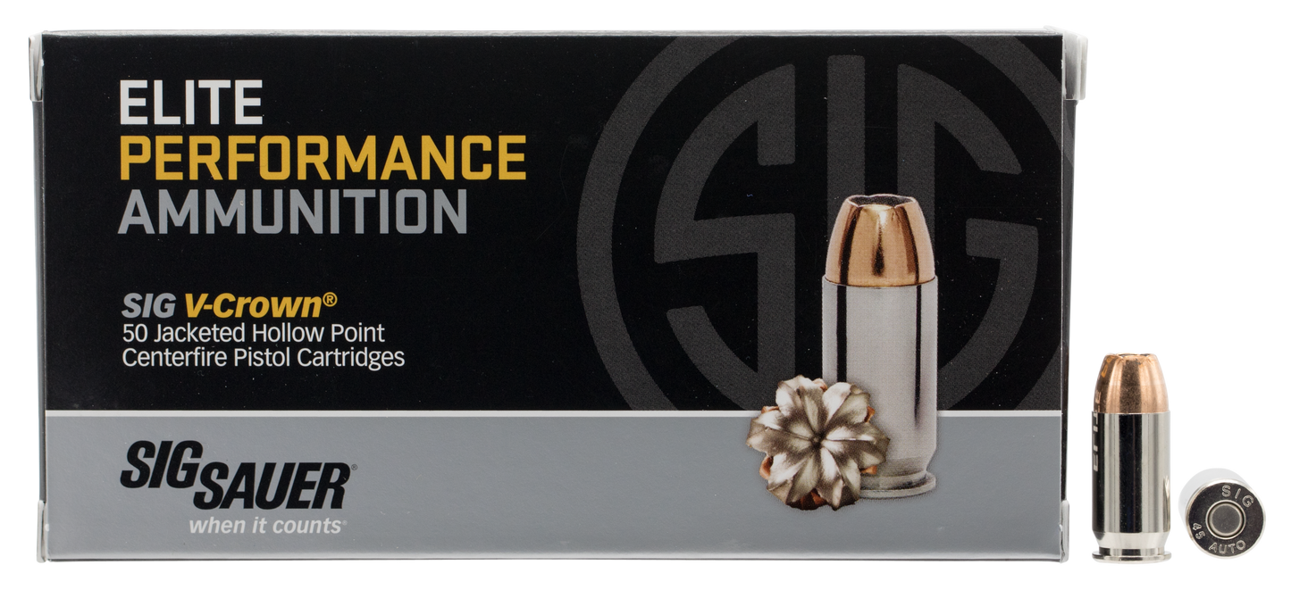 Sig Sauer E45AP250 Elite Defense 45 ACP 230 gr V Crown Jacketed Hollow Point 50 Round Box