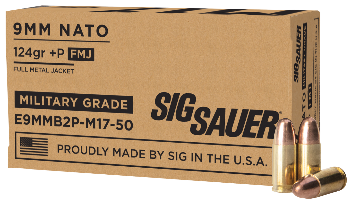 Sig Sauer E9MMB2PM1750 Military Grade M17 9mm Luger +P 124 gr Full Metal Jacket 50 Round Box