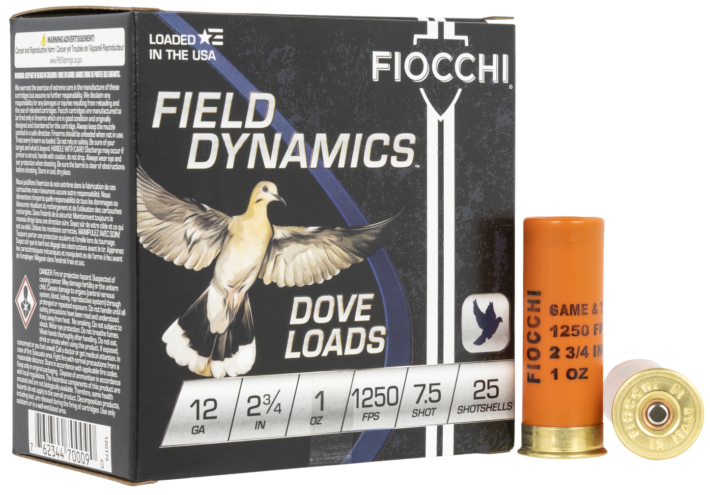 Fiocchi 12GT75 Field Dynamics Dove & Quail 12 Gauge 2.75" 1 oz 7.5 Shot 25 Round Box