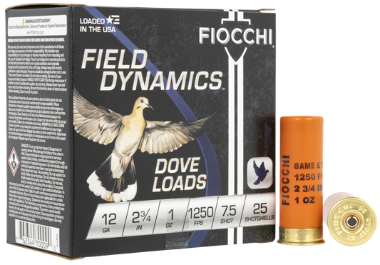 Fiocchi 12GT75 Field Dynamics Dove & Quail 12 Gauge 2.75" 1 oz 7.5 Shot 25 Round Box