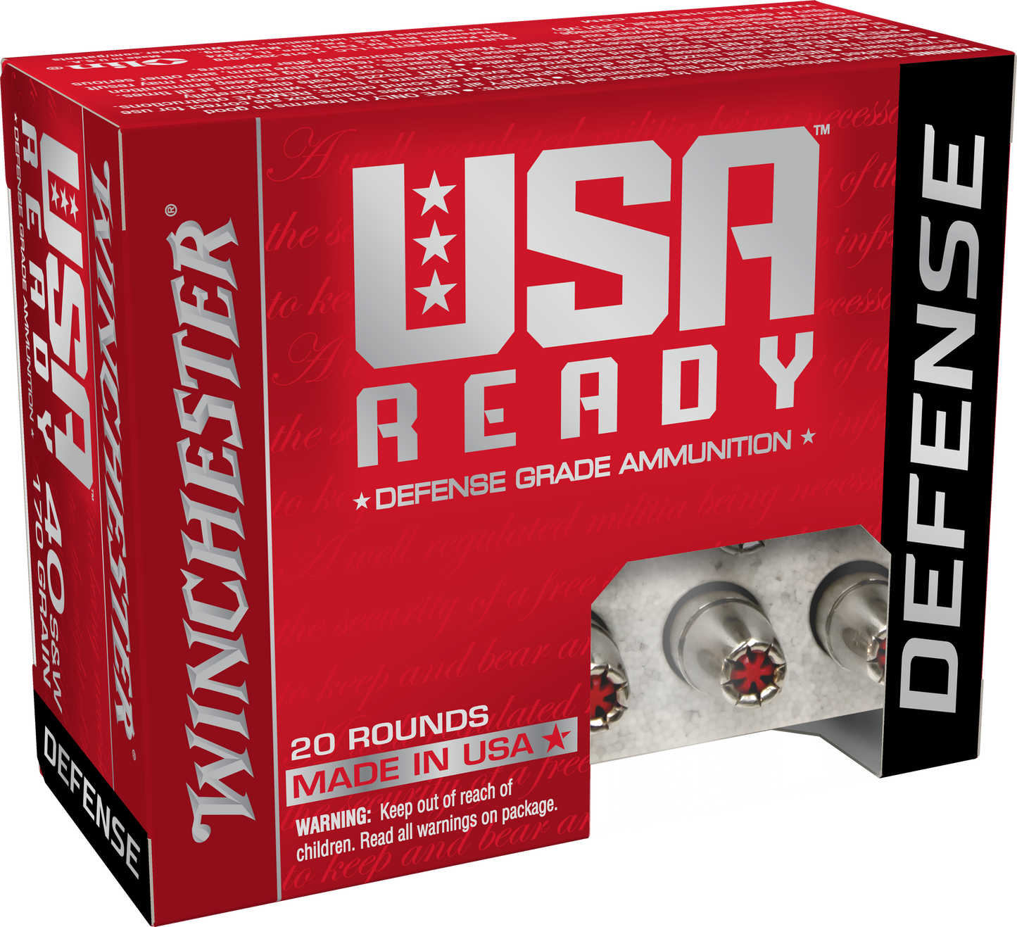 Winchester Ammo RED40HP USA Ready 40 S&W 170 gr Hex Vent Hollow Point 20 Round Box