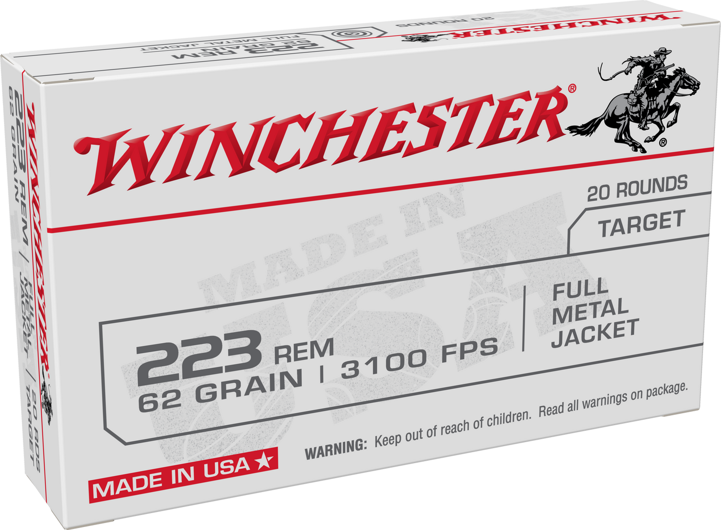 Winchester Ammo W223FMJ62 USA 223 Rem 62 gr Full Metal Jacket 20 Round Box