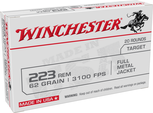 Winchester Ammo W223FMJ62 USA 223 Rem 62 gr Full Metal Jacket 20 Round Box